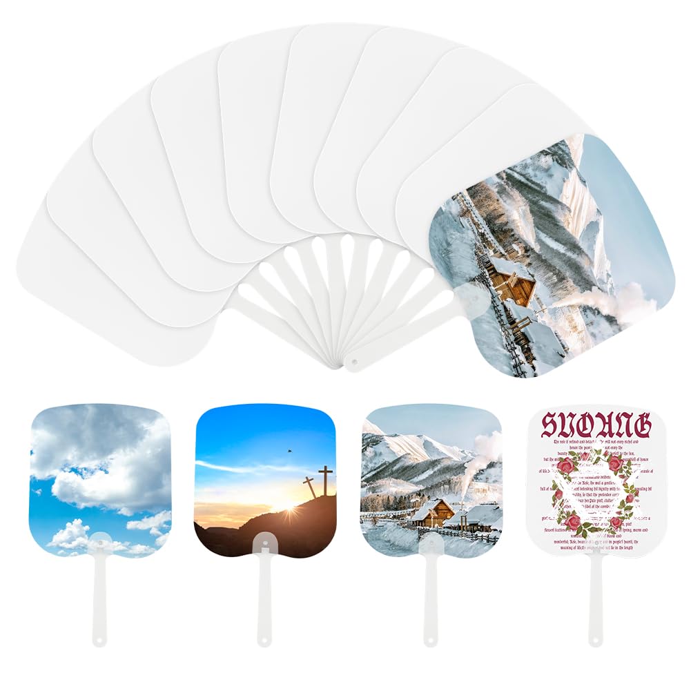 FINGERINSPIRE 14 PCS Church Fans Handheld Set 6.9x6.3 inch Sublimation Blanks Paddle Fan Double Sided Blank DIY Handheld Fan Plastic Blank Handheld Fan for Church Parties and DIY Crafting