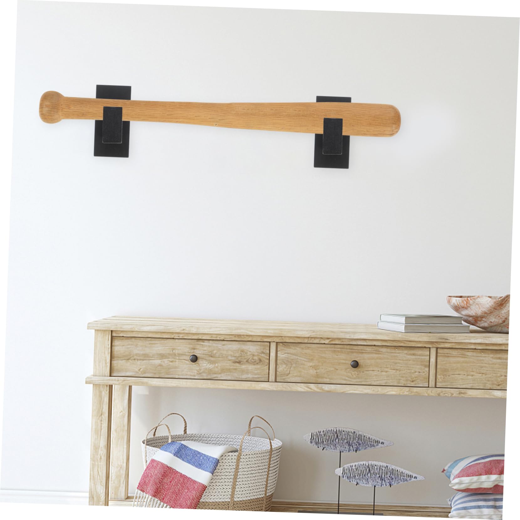 Cabilock 1 Pair Wall Mount Bat Holders Wooden Bat Rack Display Stand Multi-functional Sturdy Black