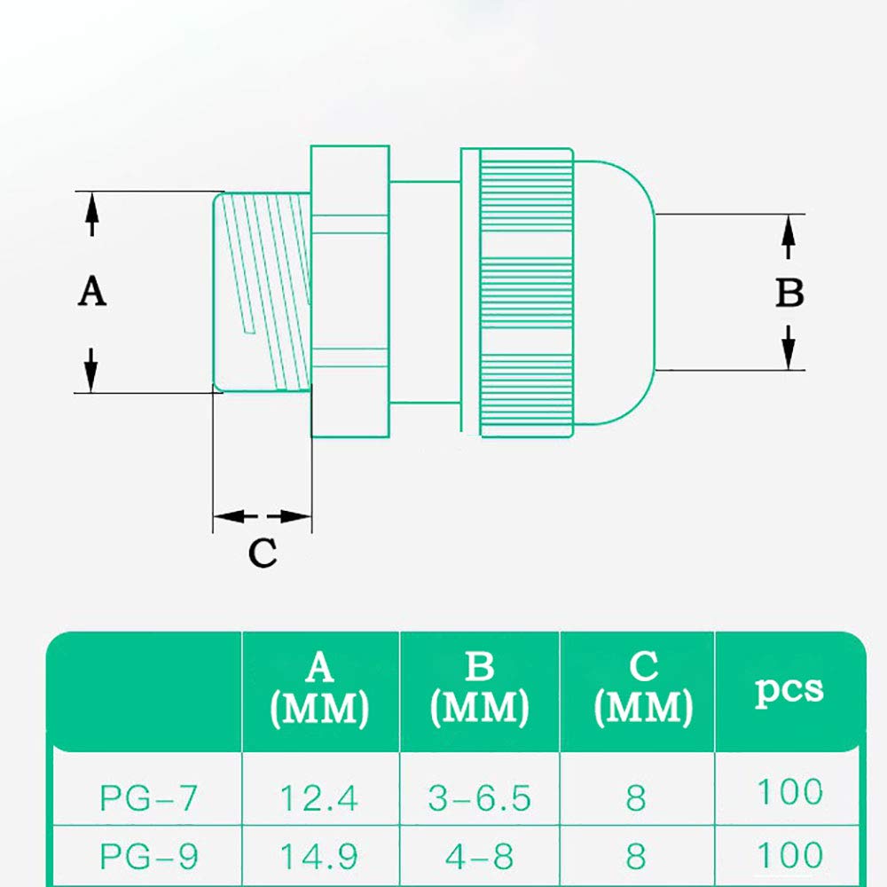 SEIWEI 100 Pcs Cord Grip Cable Glands Kit Waterproof Cable Gland Connector with Locknut and Washer for Sockets, Switches, Junction Boxes(Black, PG7)