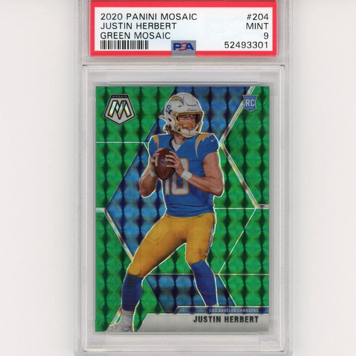 Amazon.com: Graded 2020 Panini Mosaic Justin Herbert #204 Green  display picture 1