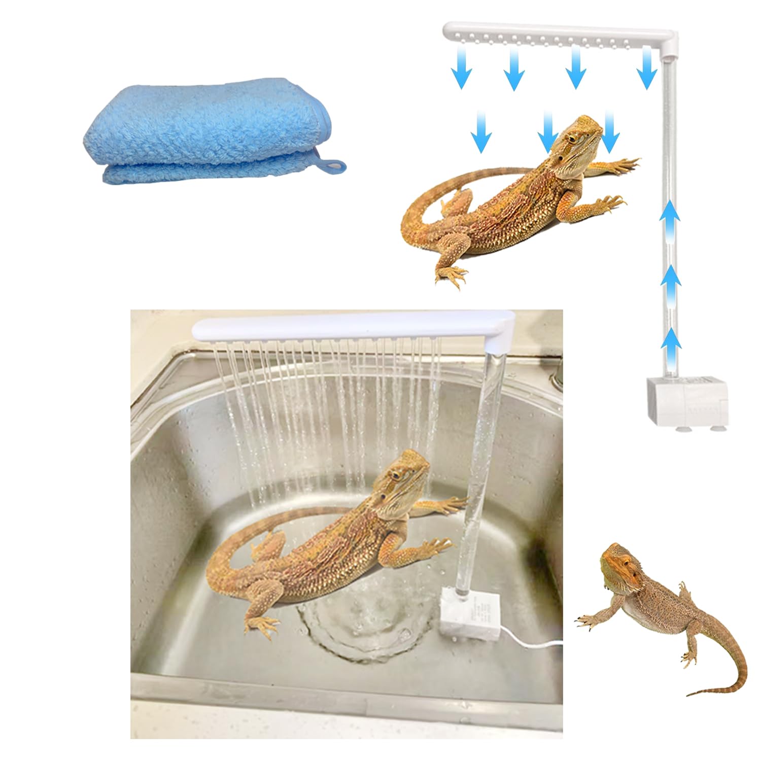 Bearded Dragon Bathtub Accessories with Lizard Towel, Accessories for Bearded Dragon Pool, Bearded Dragon Accessories for Tank, Bearded Dragon Accessories, Bearded Dragon Fountain