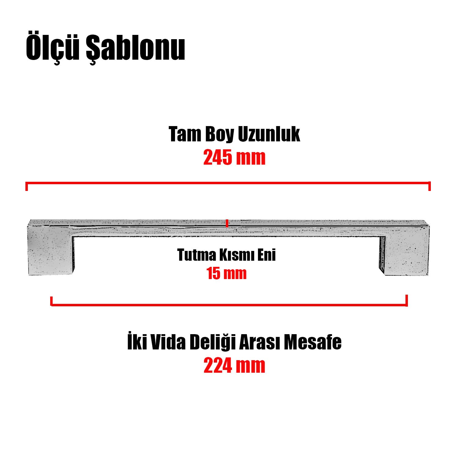 Badem10 Cemre Çekmece Mutfak Dolap Kapak Kulpu Kulbu 224 mm Metal Kulp Krom