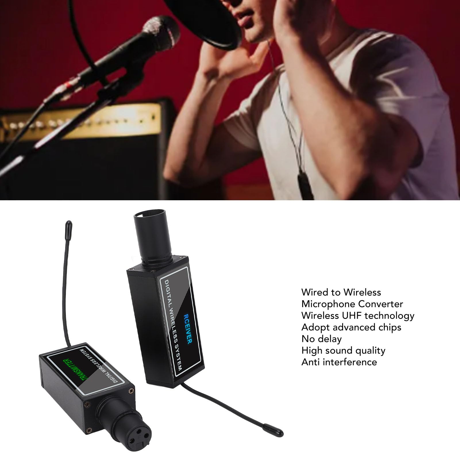 Ricevitore trasmettitore microfono wireless Adattatore XLR USB UHF per fotocamera mixer audio Nero