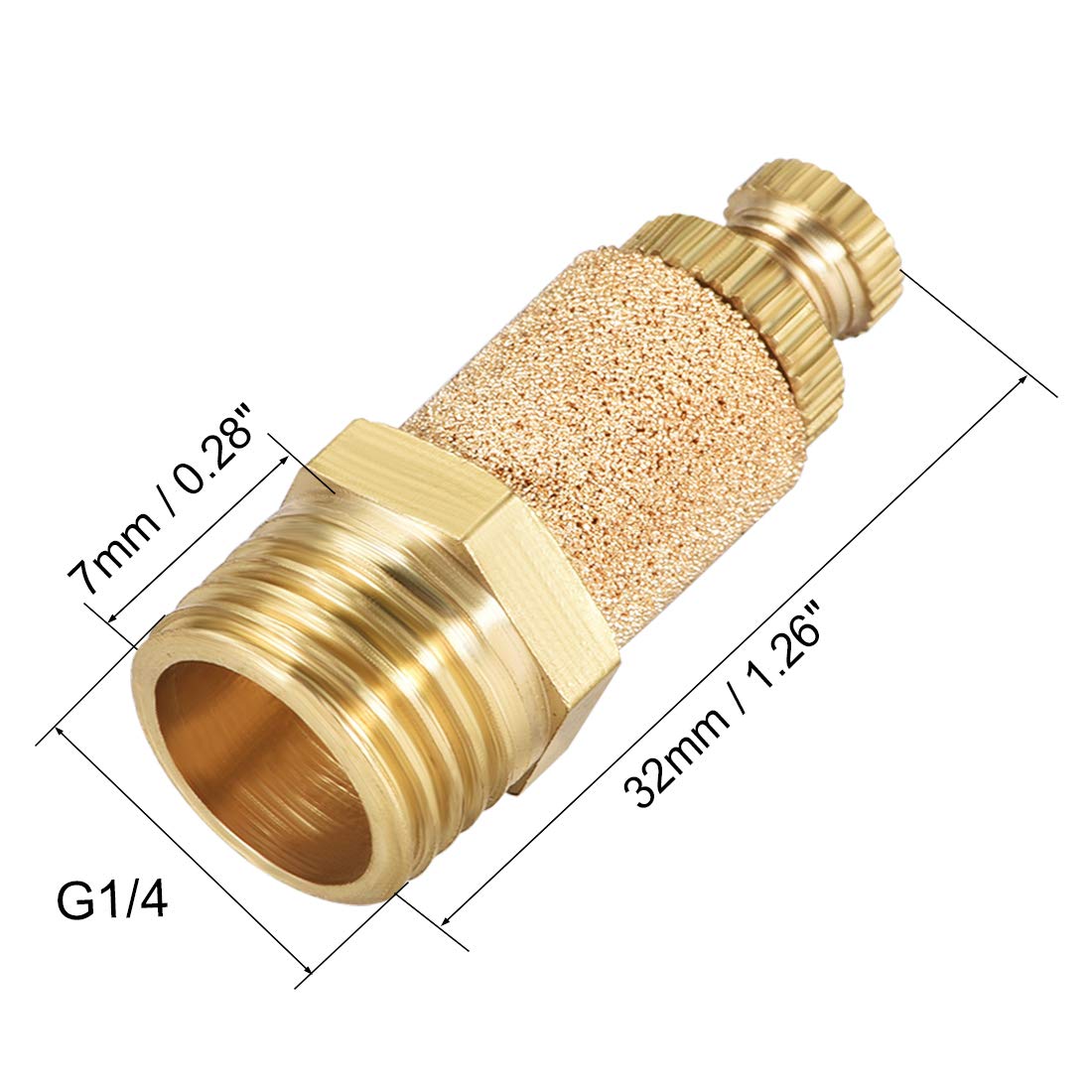 uxcell Sintered Bronze Exhaust Muffler Top Adjustable G1/4 - Brass Body Pneumatic Air Muffler Air Flow Speed Controller Brass Flow Control Muffler 5pcs — Amazon image 2