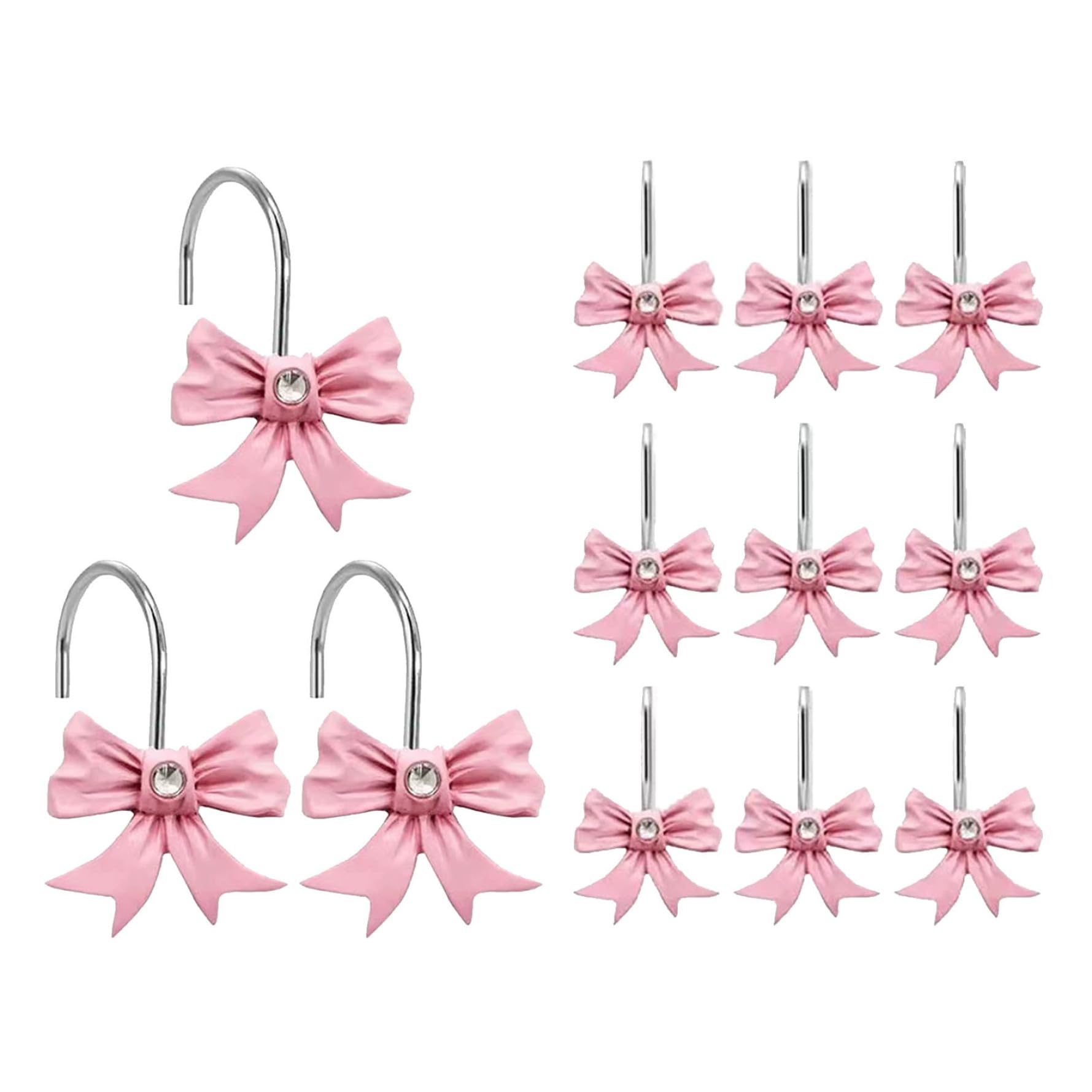 Crochets de rideau de douche noeud mignon x12 : anneaux robustes déco de salle de bain enfant