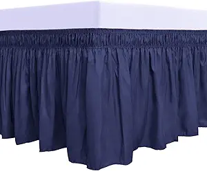 PureFit Wrap Around Ruffled Bed Skirt with Adjustable Elastic Belt - 14 Inch Drop Easy to Put On, Wrinkle Free Bedskirt Dust Ruffles, Bed Frame Cover for Twin,Twin XL and Full Size Beds, Navy