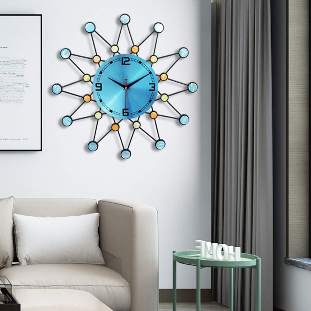 Zegary ścienne Nordic Blue Shell Clock Creative Fashion Handmade Arts Wnętrz Dekoracje Mute Kwarcowy Salon Wejście Wejście Urząd Domowy Dom 57 * 57cm