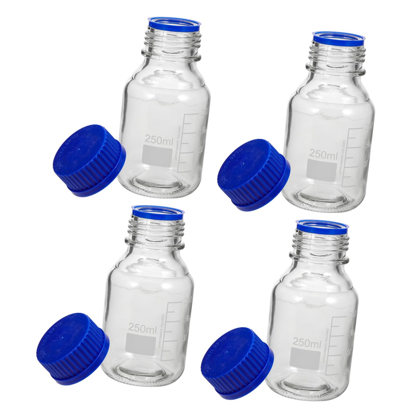 PRETYZOOM Set 4 Bottiglie di Reagente in Vetro Blu da 250ml con Tappo a Vite, Resistenti e Multiuso per Laboratori e Industria