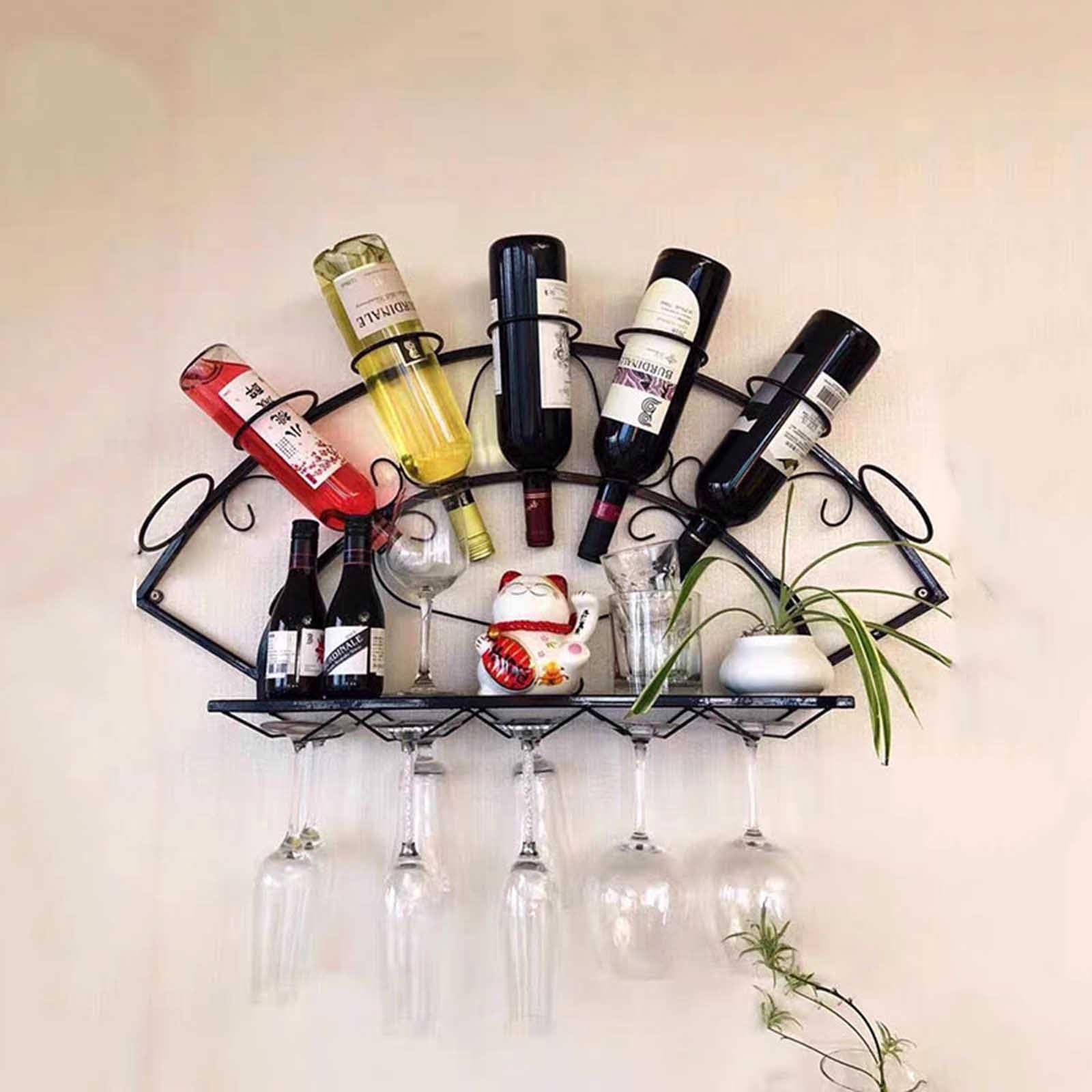 Élégant casier à vin mural blanc – Étagère de bar et porte-bouteille pour la maison, la cuisine et la salle à manger – Présentoir élégant pour les amateurs de vin