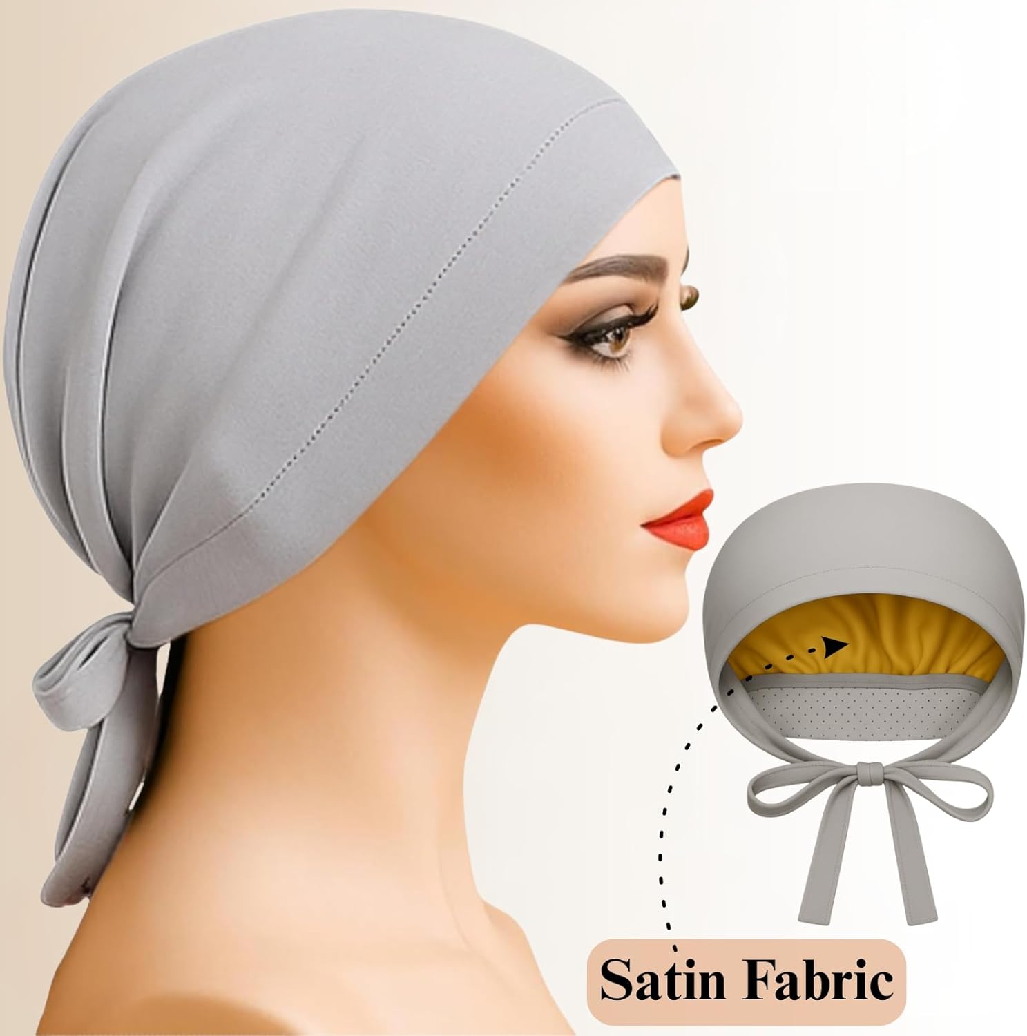 The Grip Cap Satin Hijab Undercap with Silicone Grip – Soft, Non-Slip, Breathable Under Scarf Cap with Tie Back - Daily Wear - Image 3