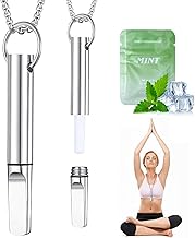 LINXINS Breathing Necklace with Resistance, Relief Portable Resistance Breathing Necklace with Mint Flavor Filter for Meditation & Travel (Silver)