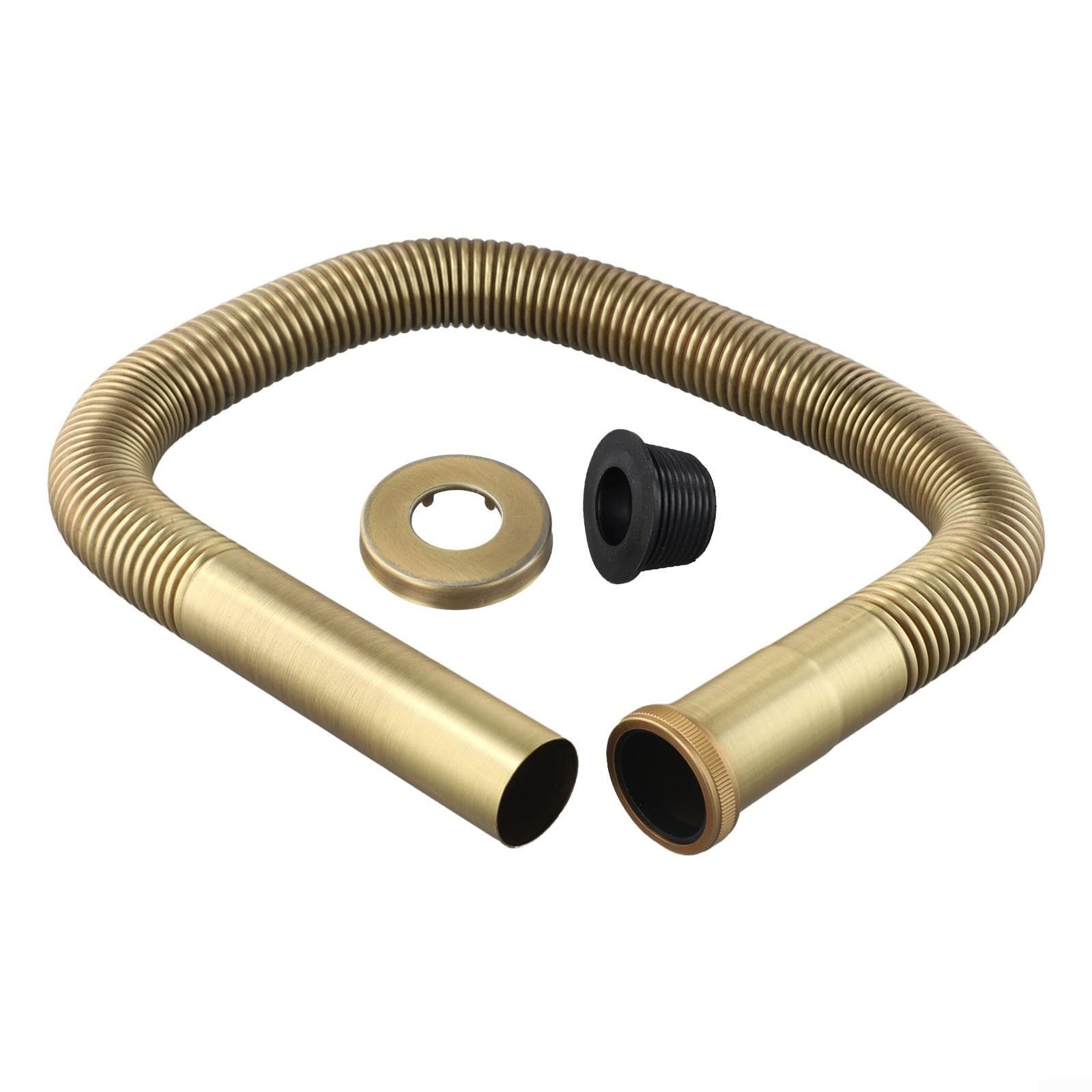 Sifone flessibile in ottone, DN30, tubo di scarico standard per lavello/vasca da bagno (connettori doppi da 32-30 mm), lunghezza regolabile 80 cm, finitura in ottone antico, previene l'accumulo di
