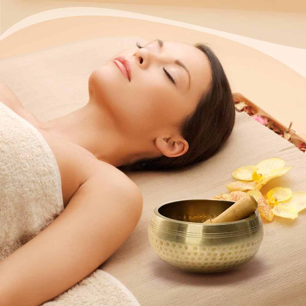 Tibetan Singing Bowls Set~ Meditation Sound Bowl hand Hammered in Nepal For Yoga, Meditation, Mindfulness, Healing & Chakra balancing~ (gold, 3.5 inch)