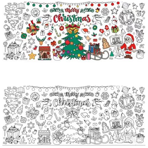 Xmas Giant Coloring Poster/Tablecloth Christmas Crafts for Kids-30 x 72 Inches Paper Coloring Banner Kids Gifts Activities Toys Party Table Cover for School Parties and Special Events[Kids Games]