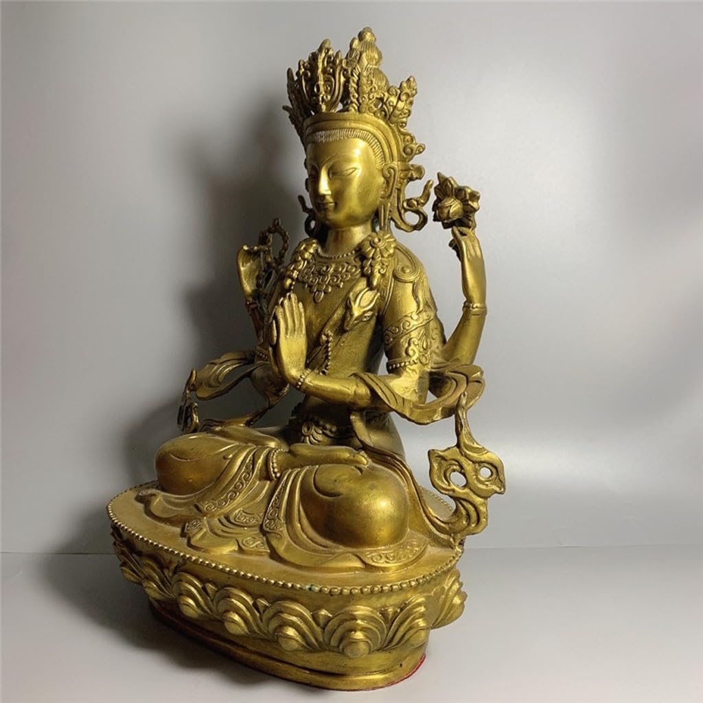 Posąg Buddy do wnętrz Feng Shui Dekoracja Mosiądz Guanyin siedzący Statua Domowe Biuro Rzemiosło Dekoracja Zen Bodhisattwa Statua Medytująca Statua Buddy Figurka Rzeźba