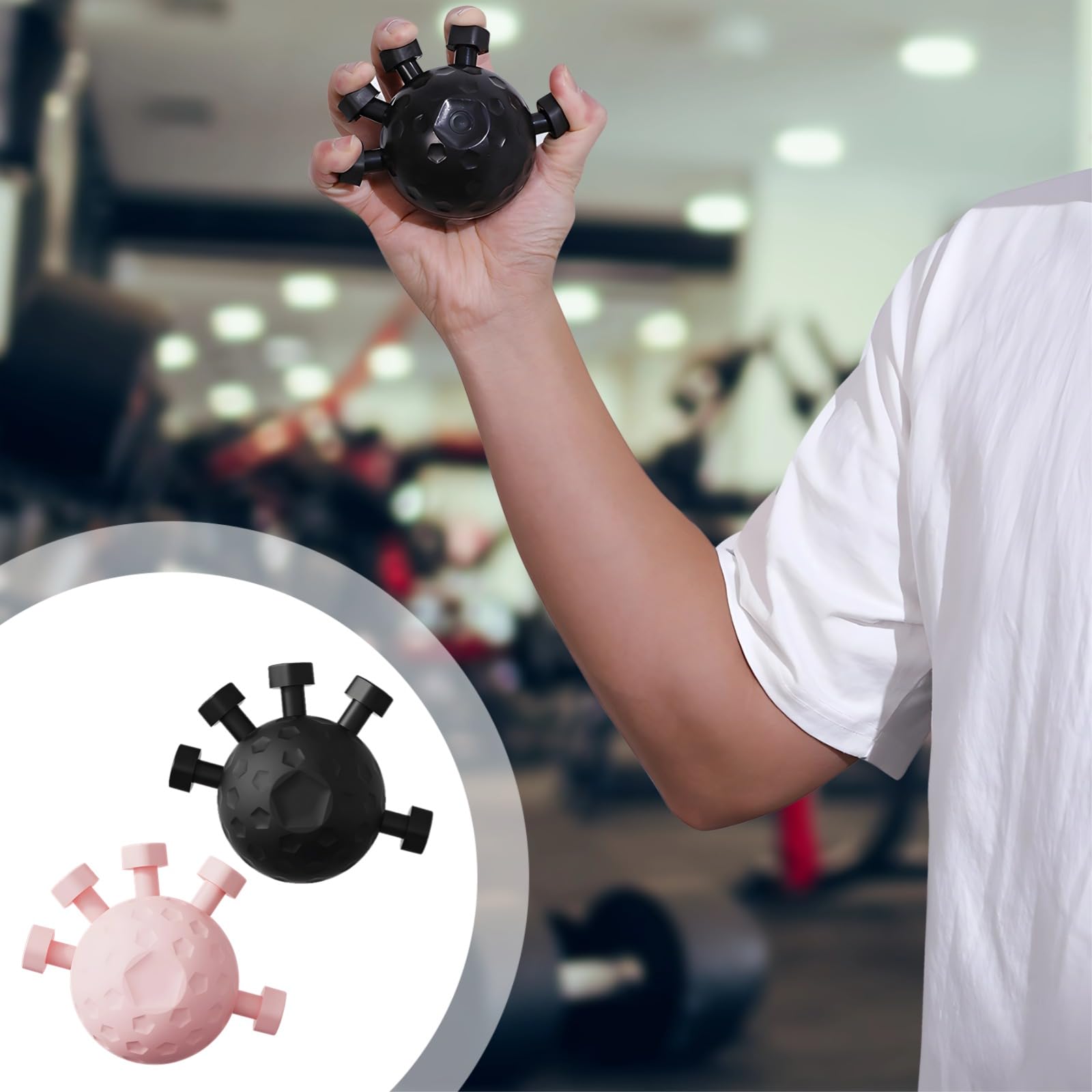 2 Stk. Finger Grip Strengthener, Finger-Trainingsball zur Fingerkräftigung und zum Grifftraining, Finger-Extension-Trainer mit 5 Fingeröffnungen, für Zuhause und unterwegs, Schwarz und Pink
