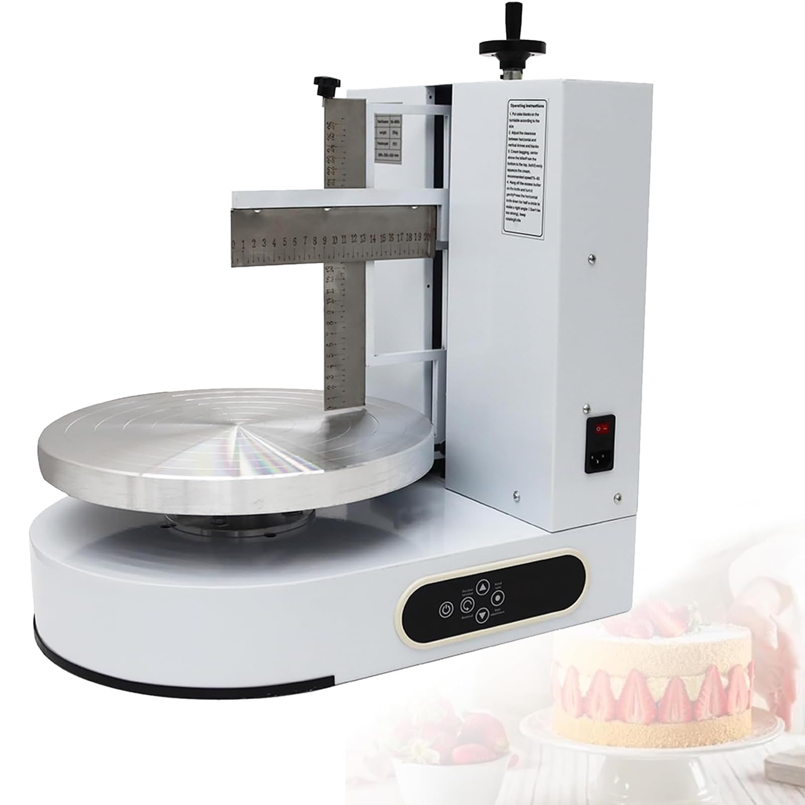 Machine à Glaçage Gâteau 200W pour Gâteaux 4-12 Pouces, Machine de Décoration et Lissage Automatique de Crème, avec Grattoir/Lisseur Inox 304, Alimentation 220V pour Gâteaux d'Anniversaire