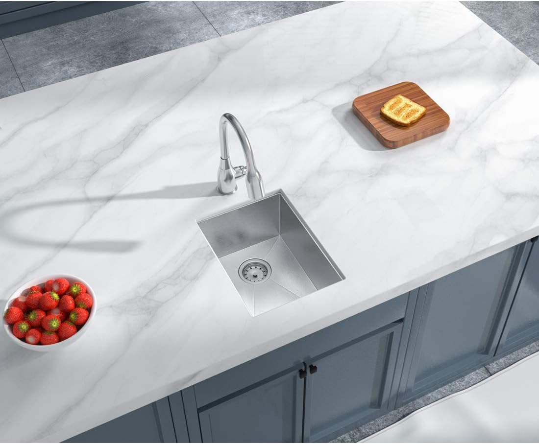VADANIA 16-Inch Bar Prep Sink, 16"x18"x10", Single Bowl, Undermount, 18 Gauge T304 Stainless Steel, Satin Finish, with Strainer & Bottom Grid, cUPC listed