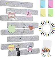 Vista 15 de Vuzvuv 8 tiras de barra para tablón de anuncios con 50 alfileres y 10 pines de clip de madera, tablero de corcho autoadhesivo para pared, tablero