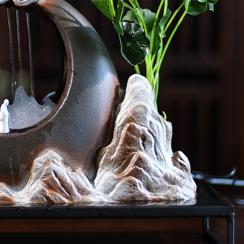 Fuente de Mesa Decorativa para Interior, Fuente de Agua con Cascada, de cerámica, con Efecto de Niebla, Zen, decoración para salón, Dormitorio, Oficina, 33 x 15 x 26 cm