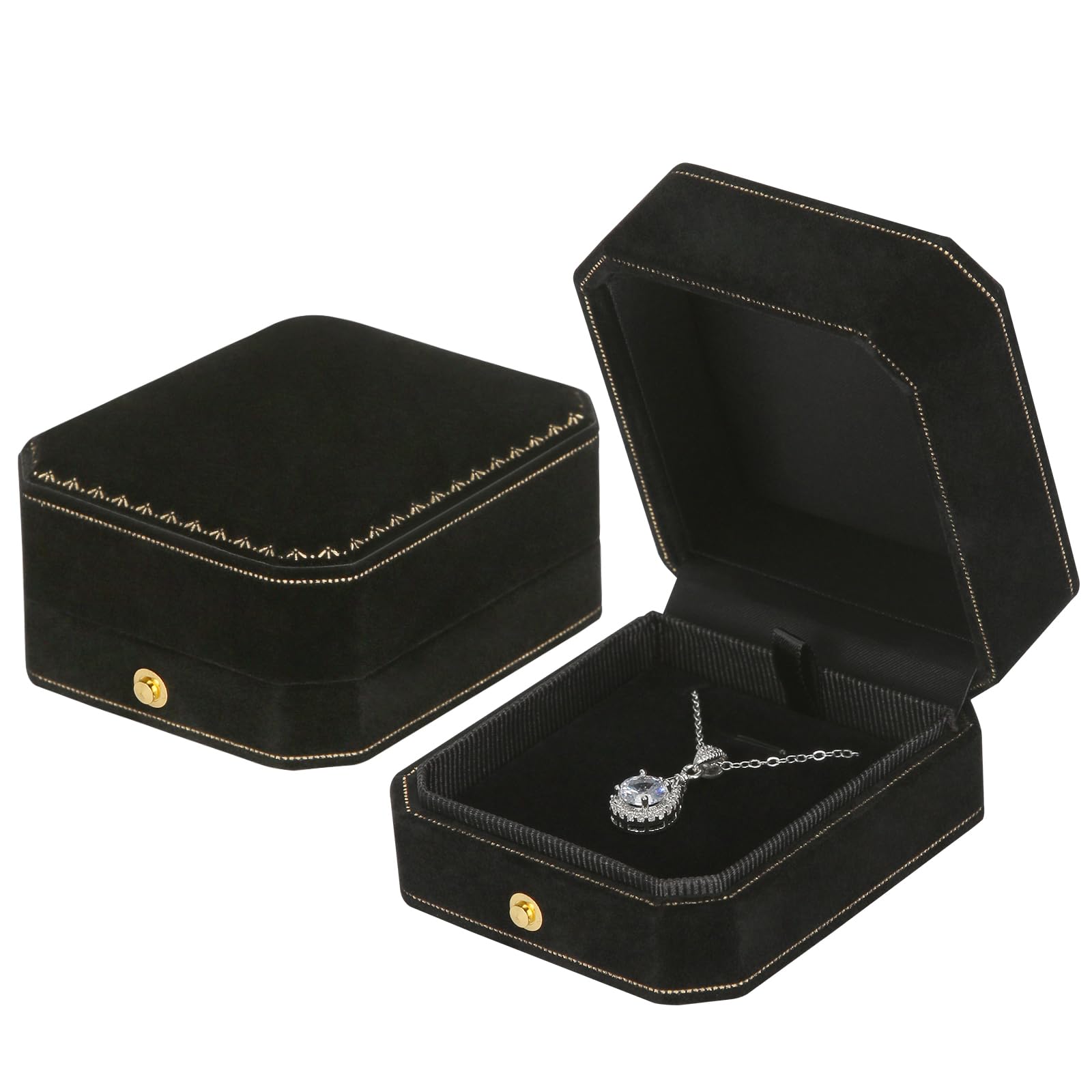 KUKUVR Velvet Necklace Box, Octagonal Luxury Pendant Gift Box for Wedding Engagement Proposal for Women (Black)