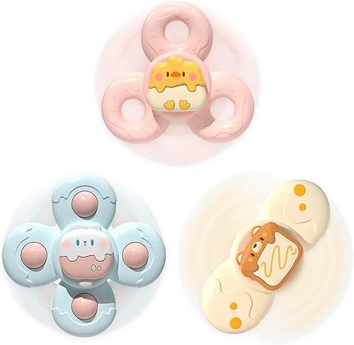 Juguetes giratorios con ventosa para bebé, 3 piezas, sonajeros para bebés, juguete giratorio de 6-12-18 meses, ventosa sensorial de baño, juguete de