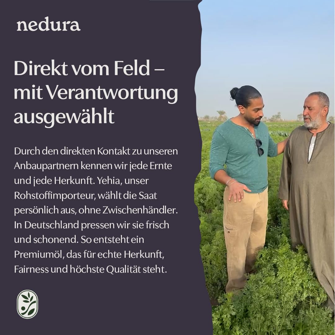 nedura® Schwarzkümmelöl extra aktiv (ungefiltert) 250ml – Extra hoher Thymochinongehalt, 100% rein - frisch und scharf - In Deutschland kaltgepresst aus äthiopischem Schwarzkümmel