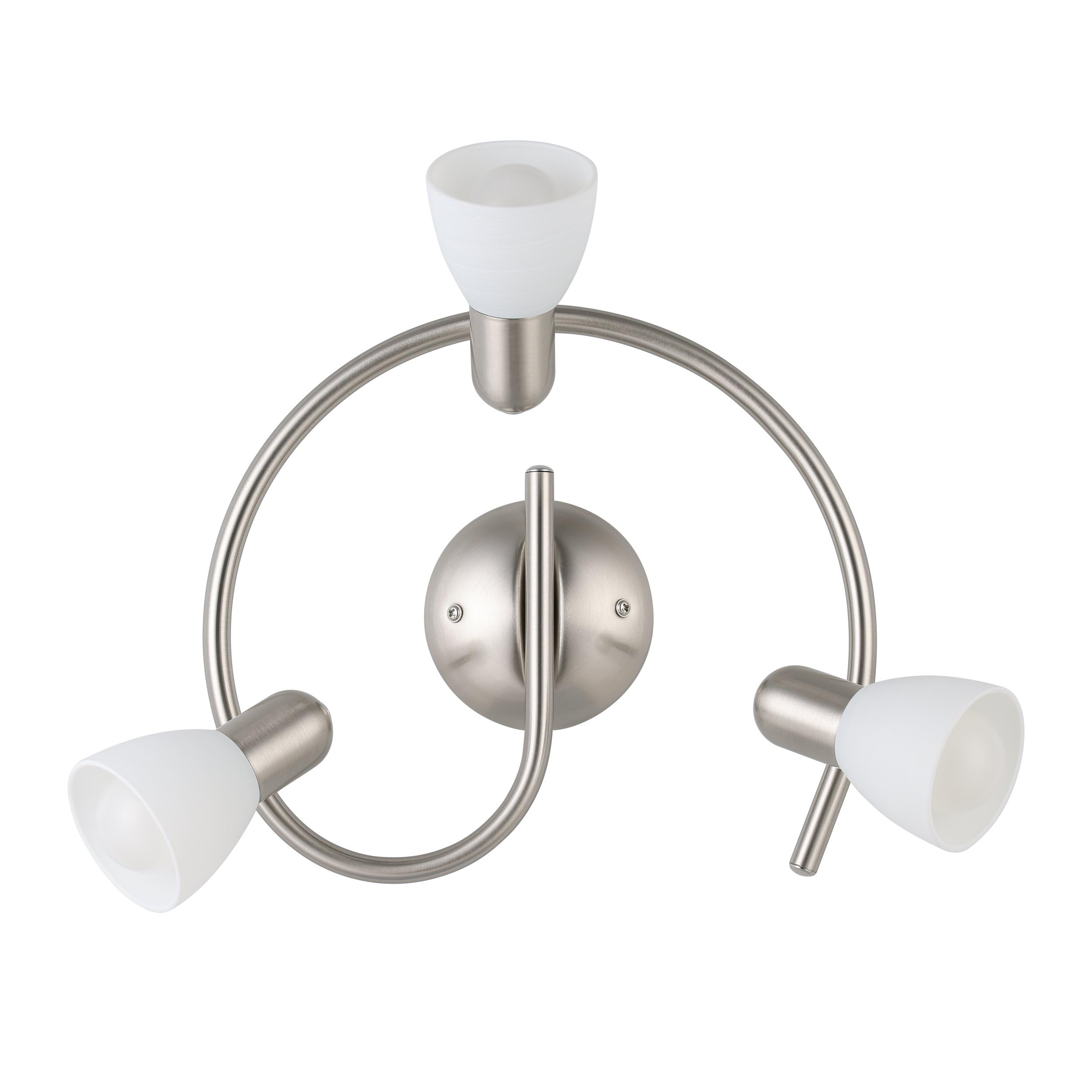 EGLO Deckenlampe Dakar 1, 3 flammige Deckenleuchte, Deckenspot aus Stahl | Farbe: Nickel matt, Glas: Milchglas mit Wischtechnik, weiß, Fassung: E14
