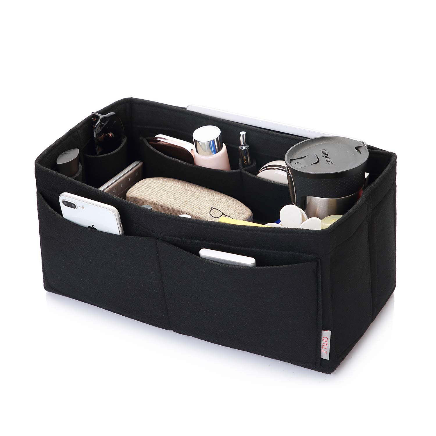 ZTUJO Felt Purse Organizer, Multi Pocket Bag in Bag Organizer For Tote & Handbag Shaper, Speedy 30, Speedy 35 and Speedy 40, Medium, Large, Extra Large(Large, Black)