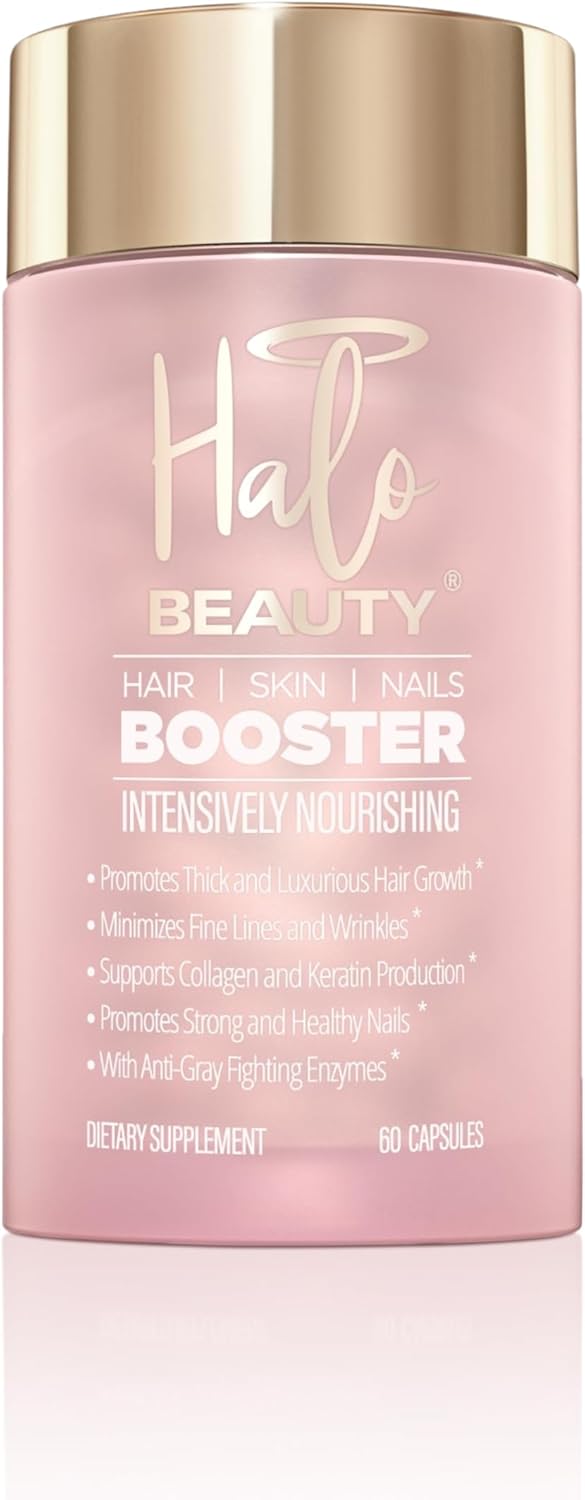 Halo Beauty Hair, Skin & Nails Vitamin – 60 Capsule Biotin, Collagen & Keratin Supplement – Women’s Growth Formula for Thicker Hair, Radiant Skin, Strong Nails – Vegan Halo Beauty Hair, Skin & Nails Vitamin – 60 Capsule Biotin, Collagen & Keratin Supplement – Women’s Growth Formula for Thicker Hair, Radiant Skin, Strong Nails – Vegan