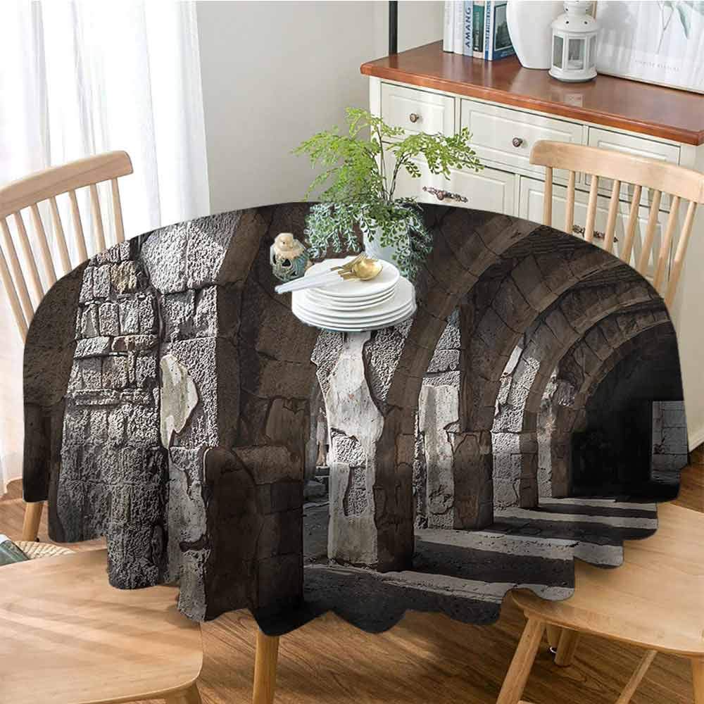 Apartment Decor Collection Stain Resistant Tablecloth Dark Corridor Inter with Arcs Ruins of Ancient City Smyrna Izmir Turkey Heritage Picture Table Cloth for Kitchen and Dining Room 55 Inch Round Br