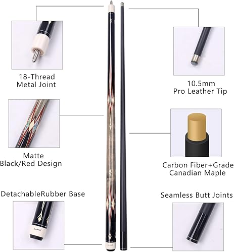 Miniatura 5 de CUPPA Pro Pool Cue - Taco de billar de arce canadiense y fibra de carbono con punta de cuero de 0.413 in, diseño de dos piezas (58 pulgadas 20
