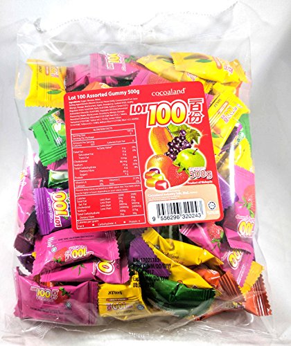 Cocoaland Lot100 Assorted Gummy Candy 17.6 oz Green Apple Blackcurrant Orange Strawberry Mango Malaysia
