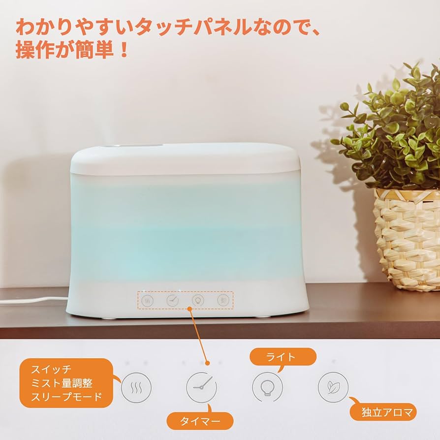 Amazon.co.jp: YOGIN 加湿器 卓上 アロマディフューザー 小型 1.8L