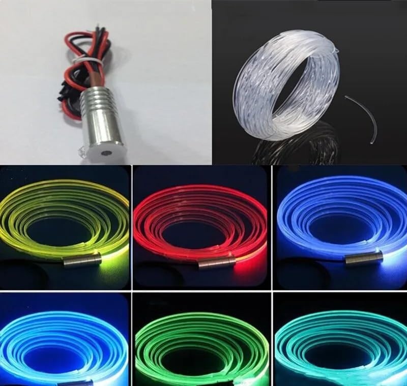 2M 3mm (Diameter) Optical Cable Side Light Strip mini 12V 3W Illuminator LED Aluminum Light Source Engine Home car Atmosphere DIY(Green)