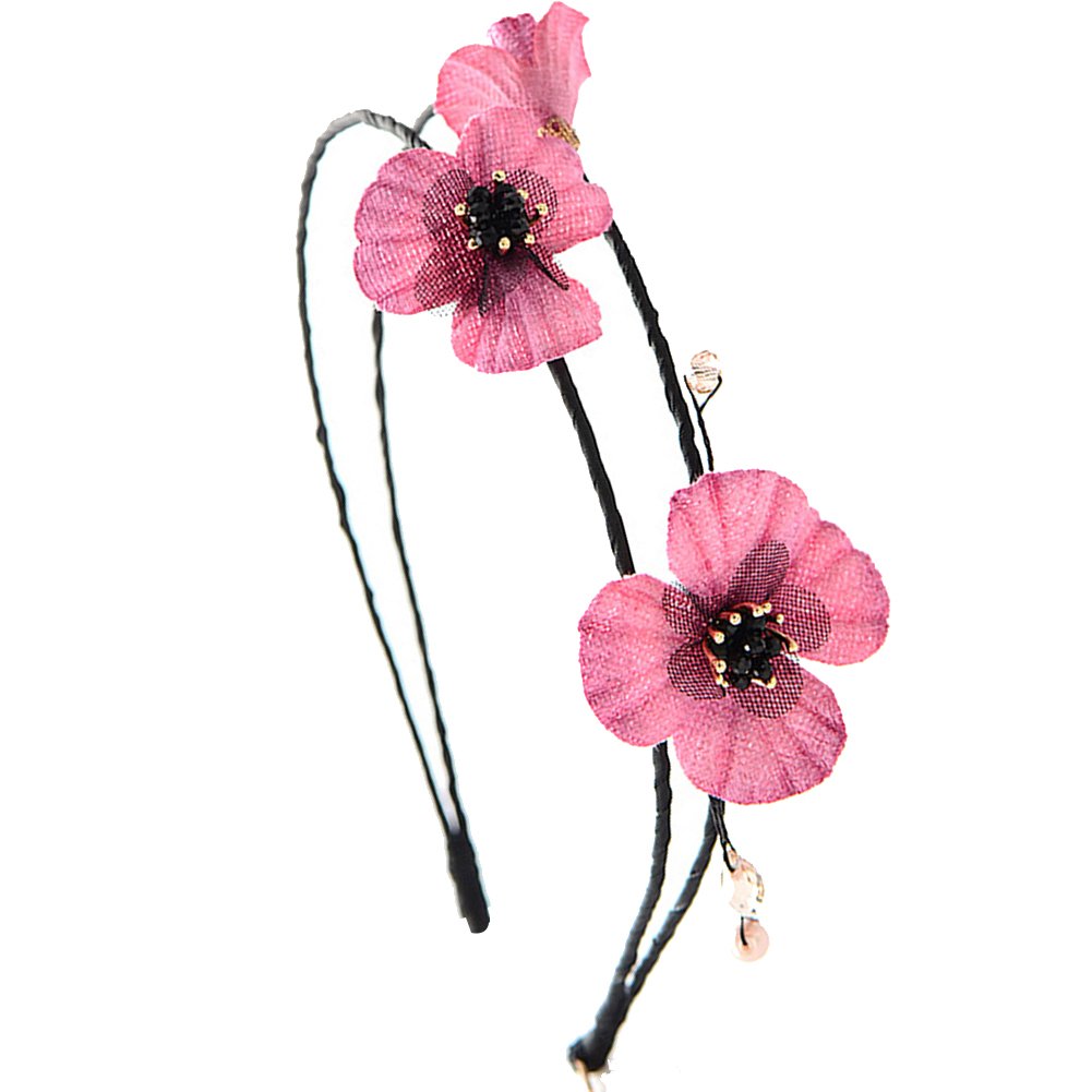 LUCKYOON Elegant Crystal Flower Handmade Hair Hoop Girls Women Gift (Pink)