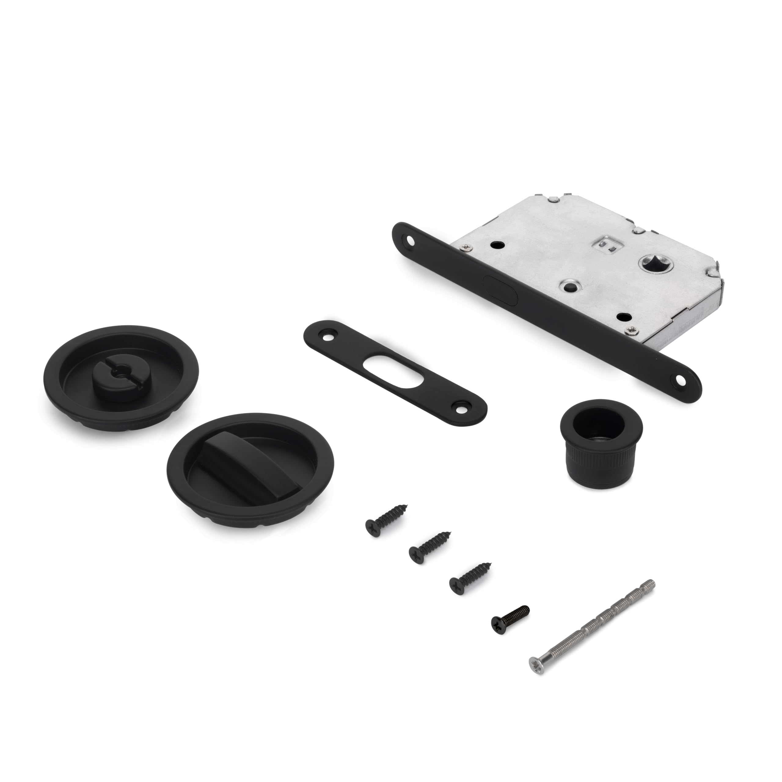 Emuca - Lock kit for Sliding Doors with Round Spindle, Lock Spindle for Sliding Door, Ø57mm (2,24 inch), Steel, Black