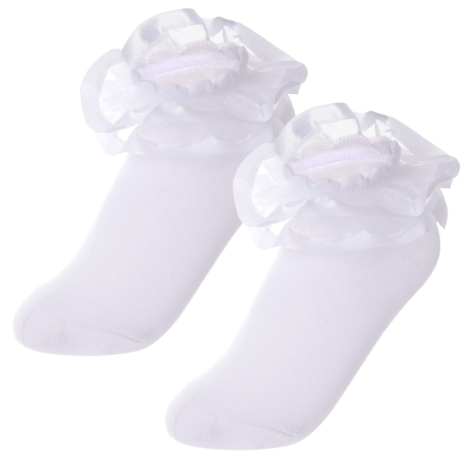 Pistha 2 Pairs Girls Ruffle Lace Socks Fancy Frilly Dress Princess Socks