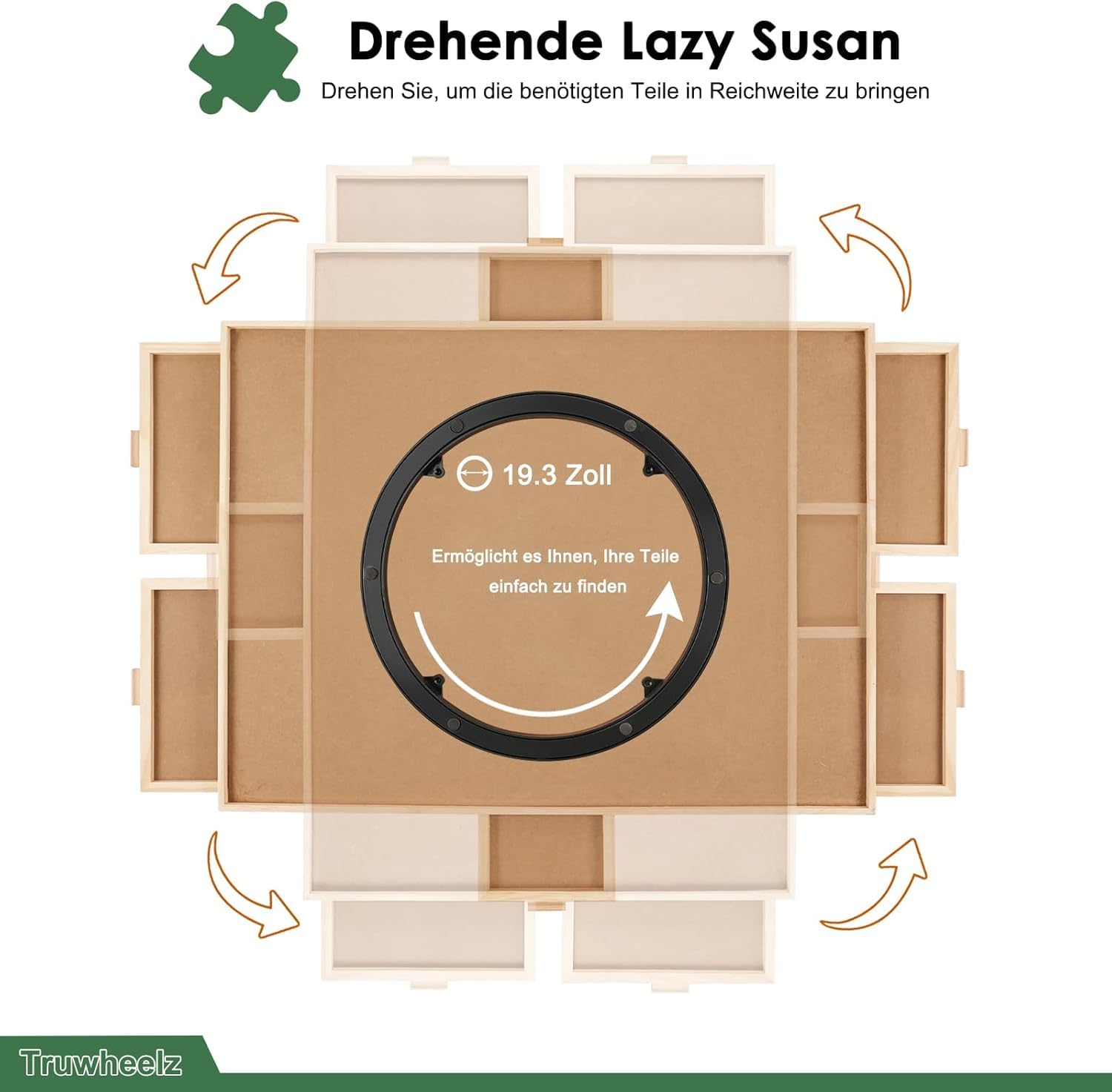 TTruwheelz Planche à Puzzle rotative 1000 pièces avec 6 tiroirs et Couvercle, Table de Puzzle Portable en Bois 76,6 x 57 cm