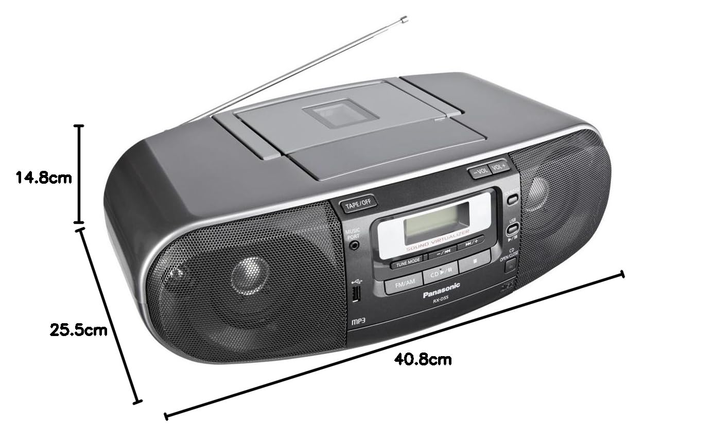 Panasonic RX-D55AEG-K Stereo-Radiorecorder (Tuner, CD-Player, MP3 Wiedergabe, Kassettendeck) Grau