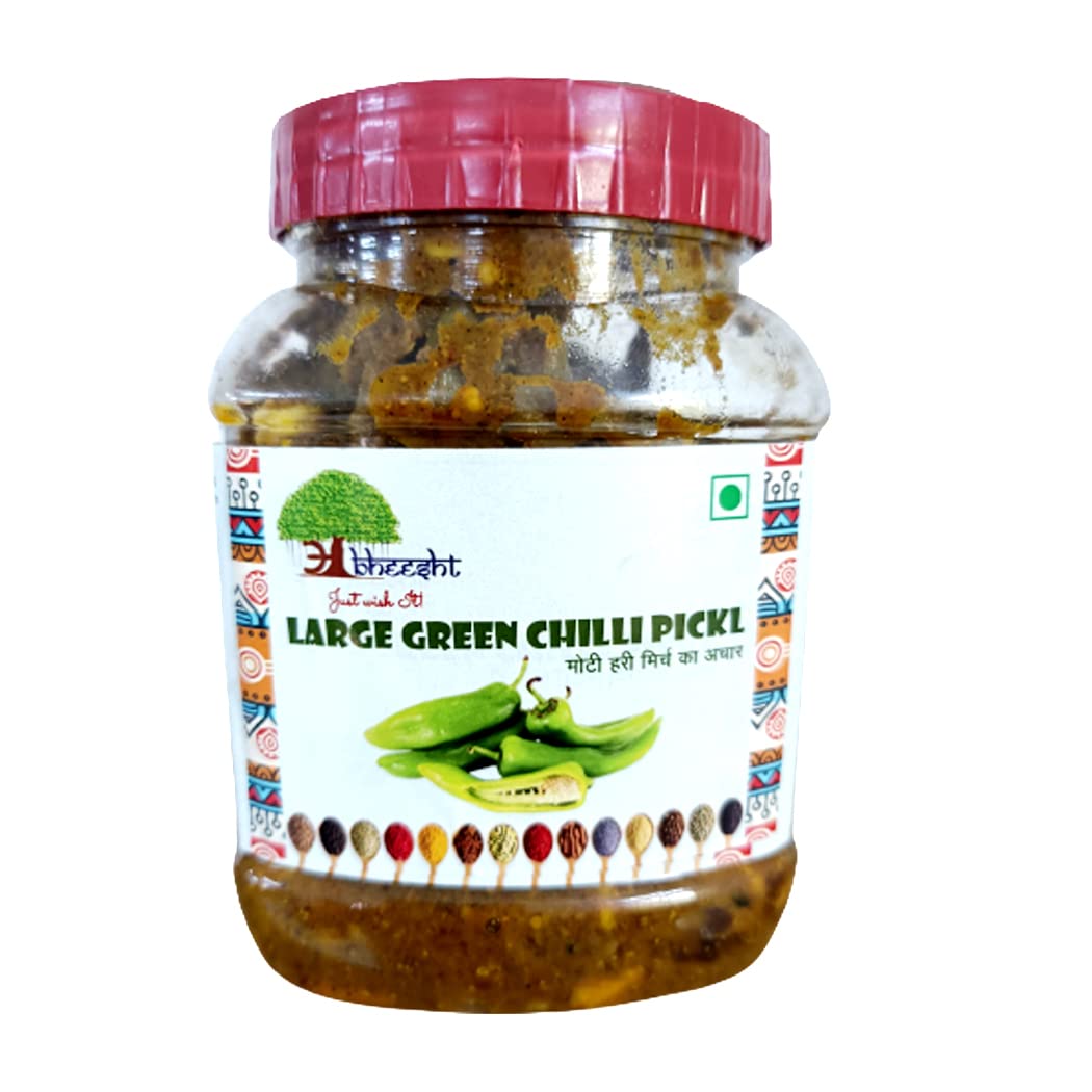 Abheesht Large Green Chilli Pickle 400g | Homemade Traditional Achar | Bada Hari Mirch Achar | Pickles in Mustard Oil