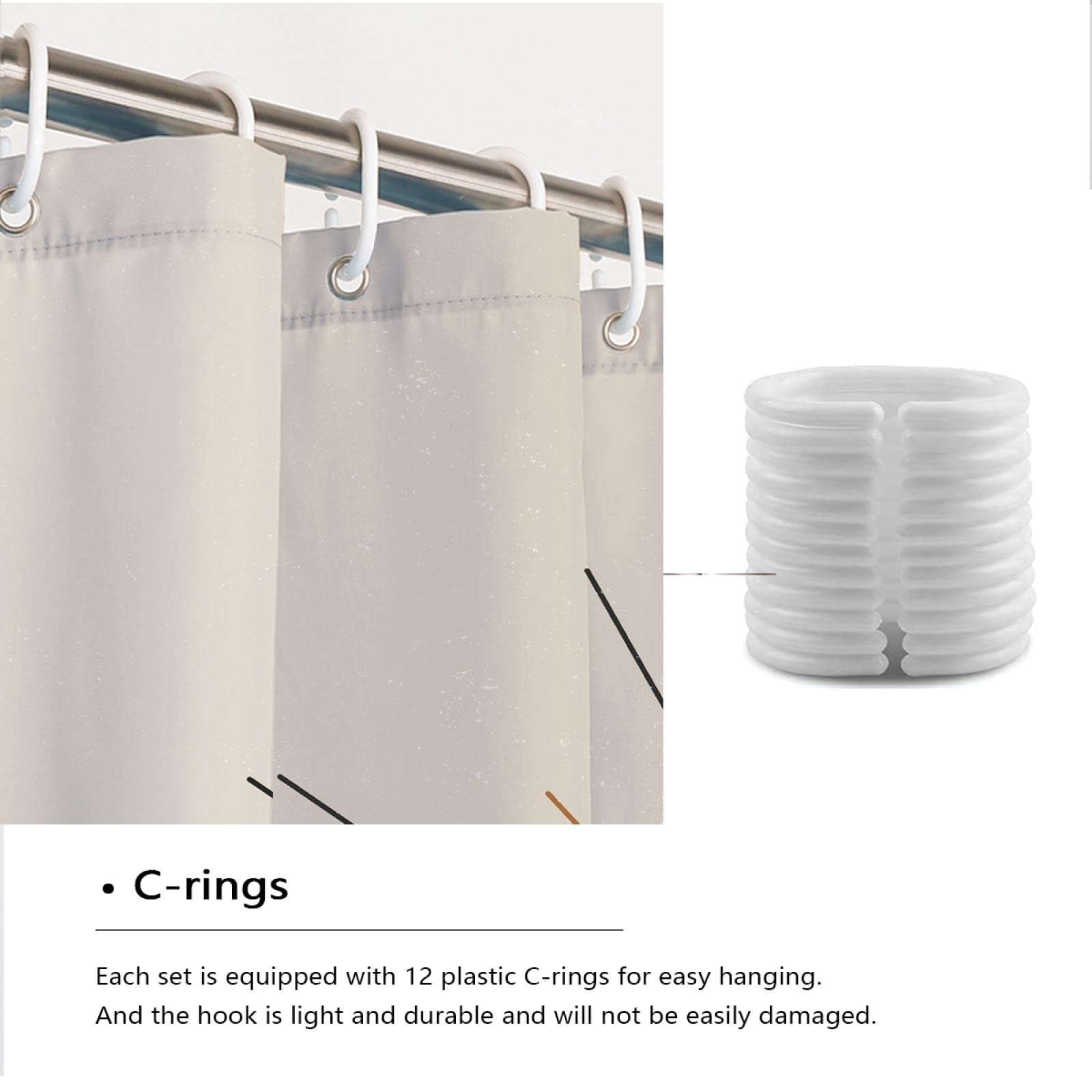 Cortina de Ducha rústica Línea de Forma de Sol Conjunto de Cortinas de Ducha Juego de Cortinas de Ducha de Tela Impermeable de Alta Resistencia con 12 Ganchos para baño 180x200 cm