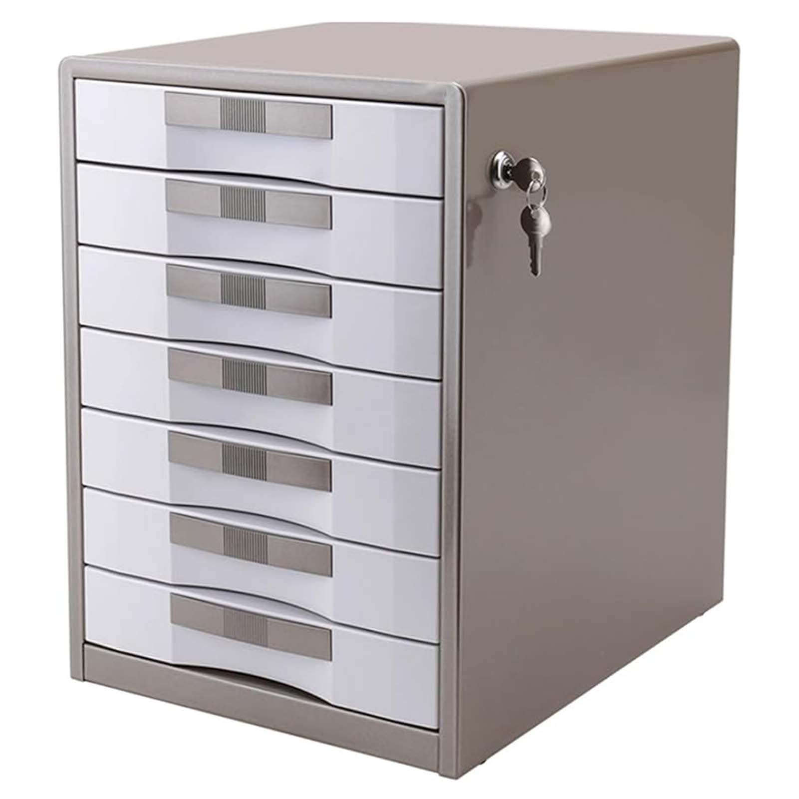 GUODDM 7-Tier Lockable Desktop Metal File Cabinet – Storage Organizer For Letter/A4 Documents, Folders & Papers, Home Office, Workplace Secure Filing & Archiving(Brown)