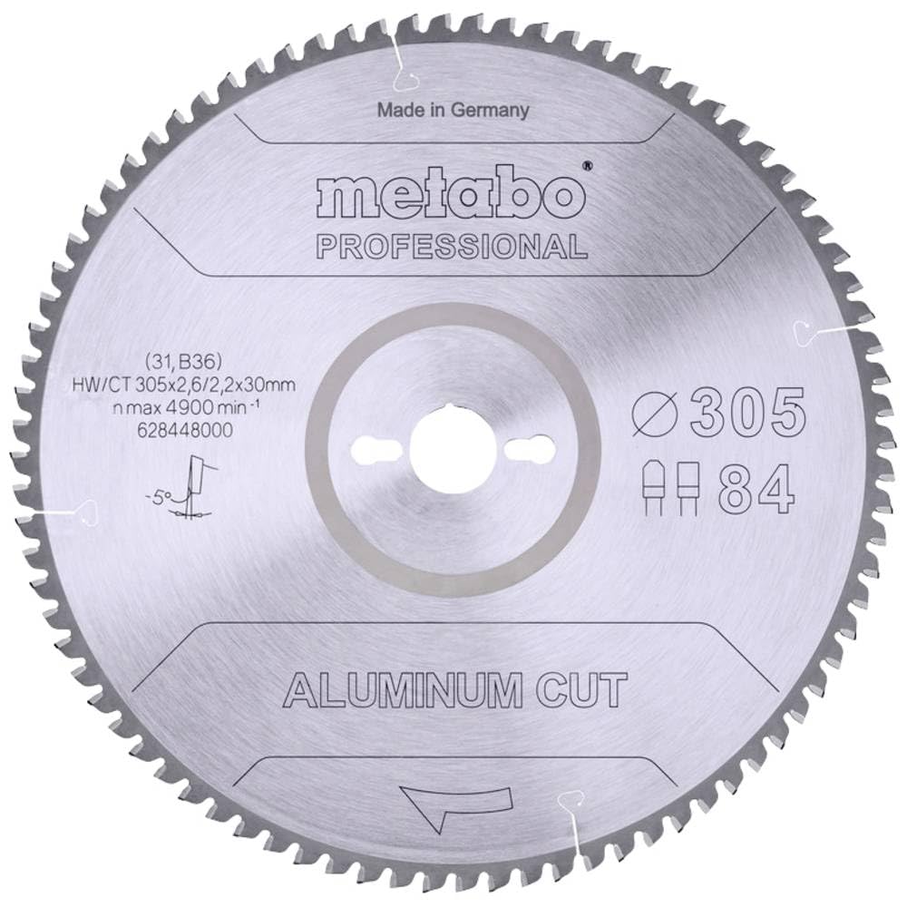 METABO 628448000 - Hoja de sierra MKS Aluminium Cut Prof para aluminio 305x30 mmDientes Z84 FZ/TZ 5º negativo