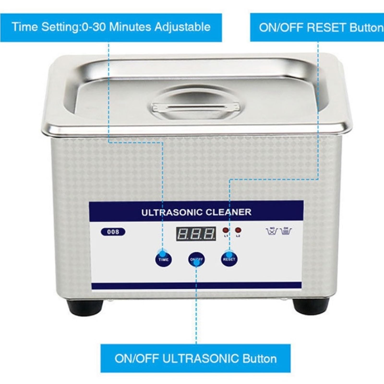 Limpiador ultrasónico, Máquina De Limpieza Ultrasónica, 35W 0.8L Limpiador Acero Inoxidable Lavado Gafas Baño Reloj Joyería Mini Tanque para limpiar joyas