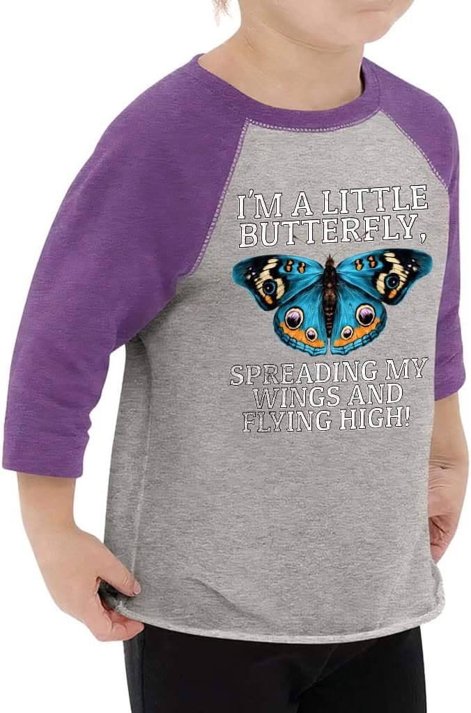 Butterfly Toddler Baseball T-Shirt - Flying High 3/4 Sleeve T-Shirt - Art Kids' Baseball Tee