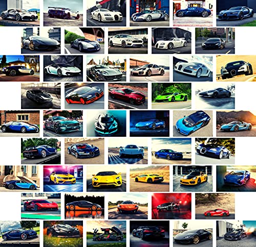 LIYA 50PCS Car Aesthetic Pictures Wall Collage Kit, Sports Car Wall Decor, Teen Boy Room Decor, Posters for Boys Room, Bedroom Wall Decor, Trendy Wall Prints Kit, Boys Room Decor, Car Small Posters for Teen Boys Men Guys Room Dorm Bedroom Decor Wall