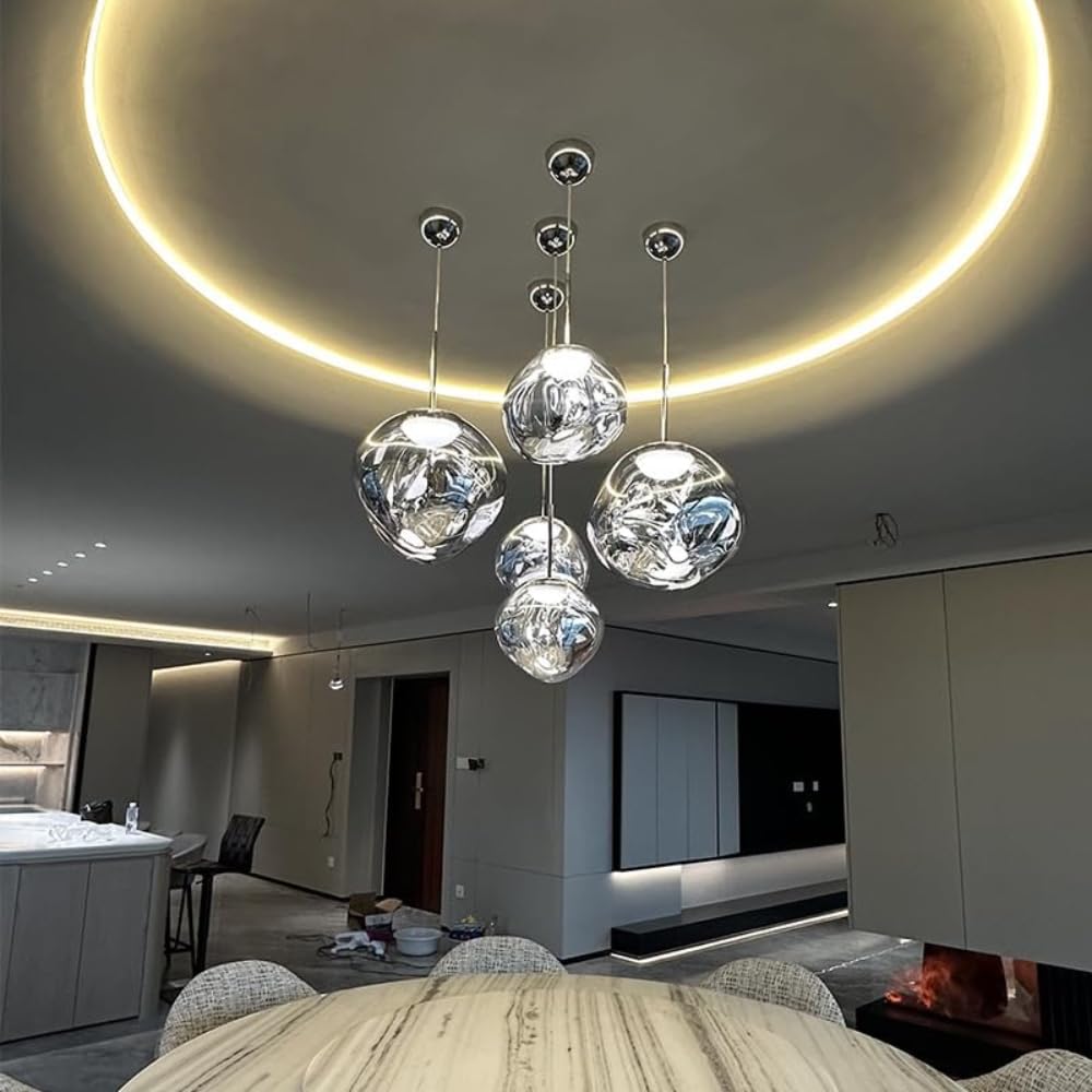 LYMSXAZOU Silver Lava Lamp Pendant Light - Unique Chandelier for Staircase, Villa, Duplex, Living Room, Dining Bar Counter
