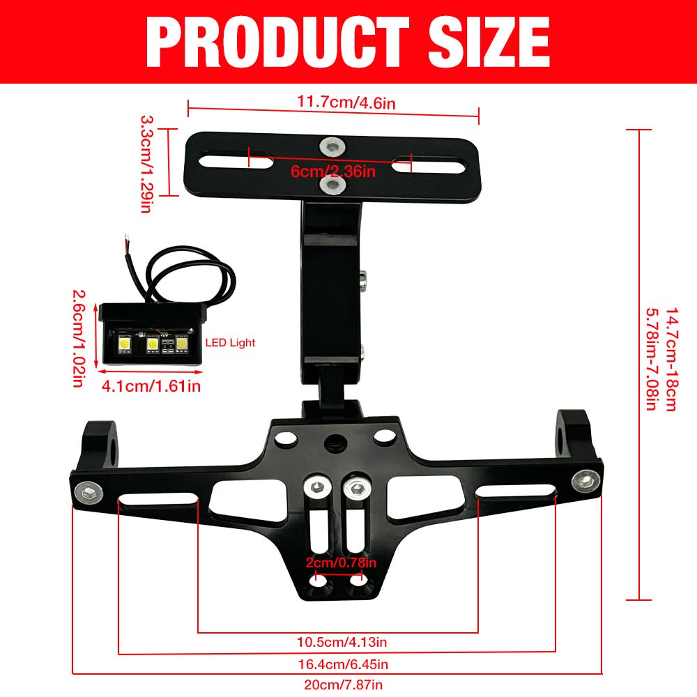 Porta Targa Moto, Supporto Targa Regolabile, Porta Targa Universale in lega di Alluminio CNC Regolabile per Moto, per la Maggior Parte dei Modelli di Moto più Comuni