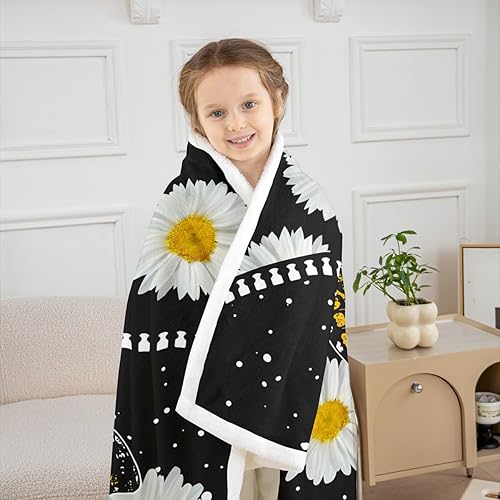 Miniatura 3 de Manfei Manta de mariposa blanca con margaritas para niños, niñas y adultos, decoración de habitación de flores en acuarela para sofá, manta de